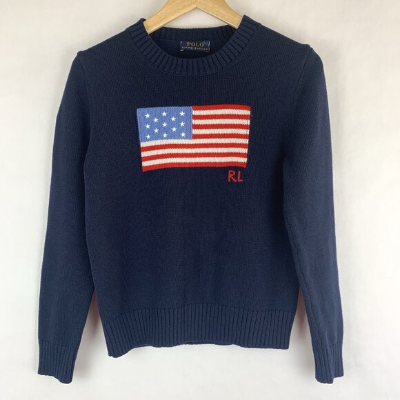 Polo Ralph Lauren Sweaters - Polo by Ralph Lauren Navy Sweater with American Flag